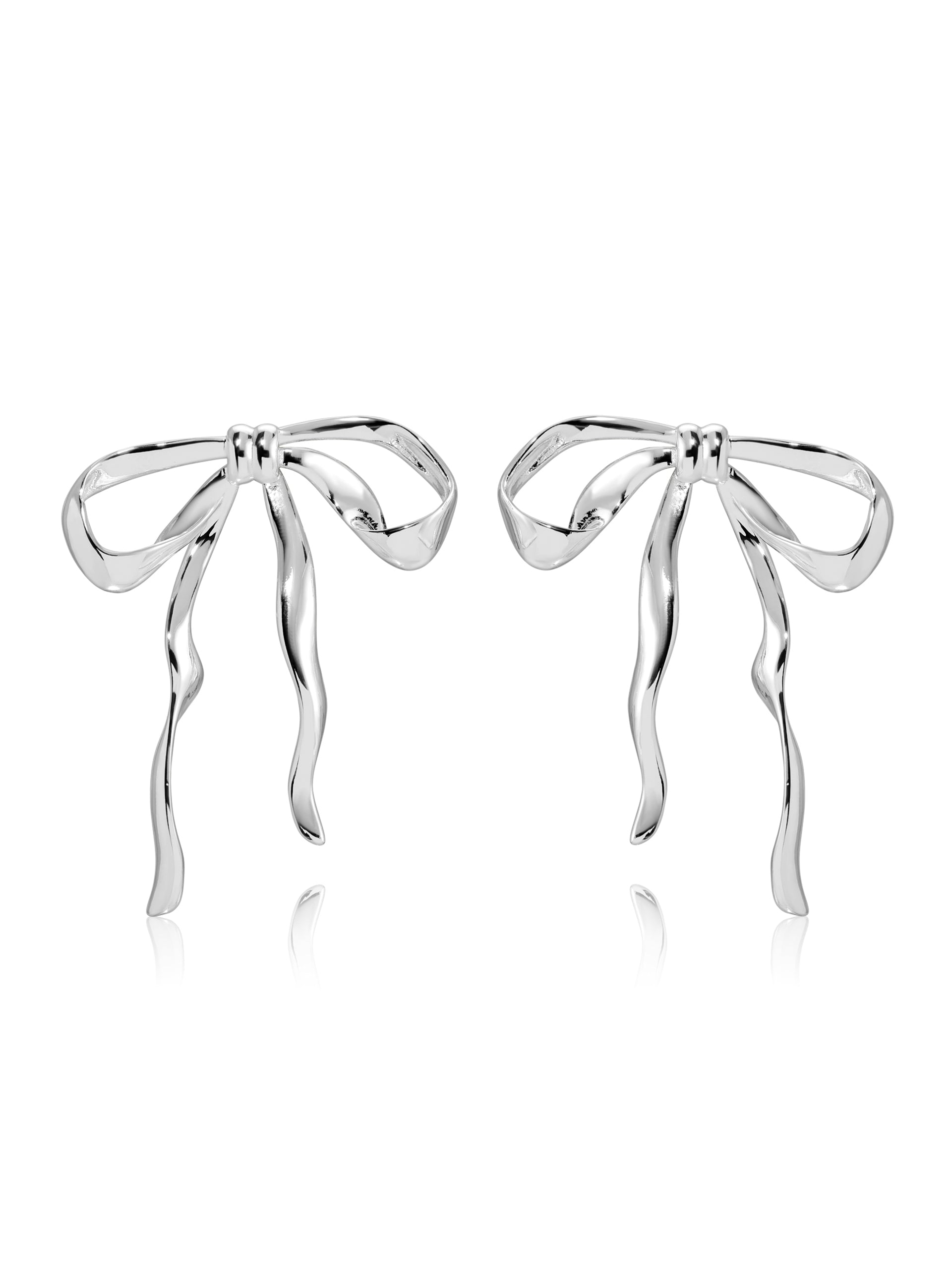 Organic Bow Earrings - Silver Plated