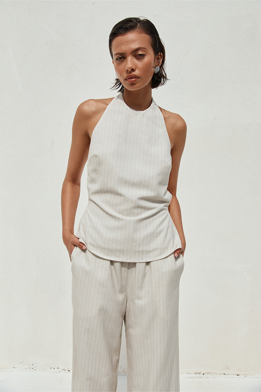 Heather Top - Stone Pinstripe